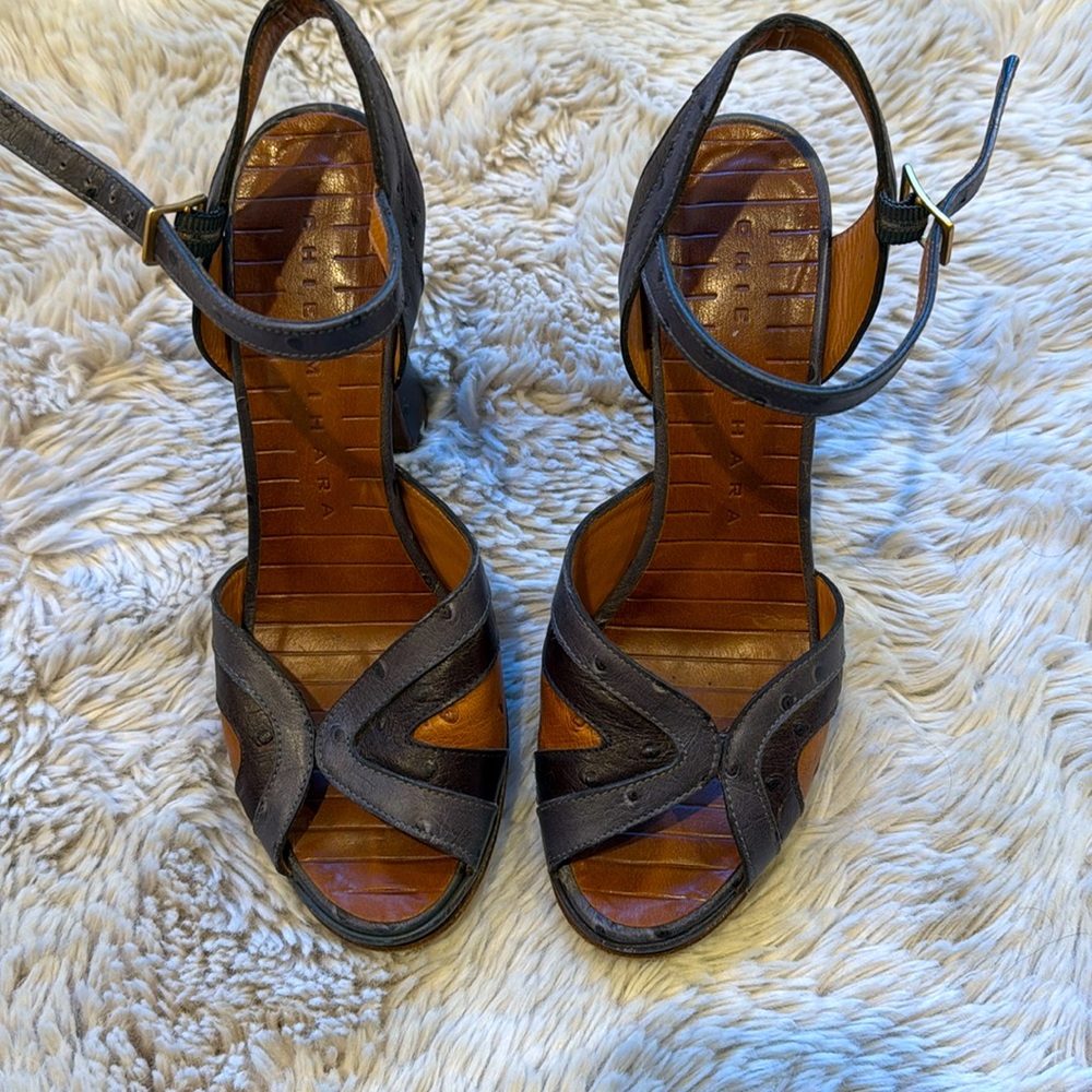 Chie Mihara leather peep toe heel